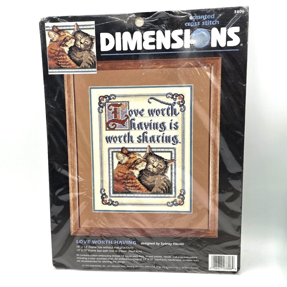 DIMENSIONS COUNTED CROSS STITCH KIT CATS 1995 LOVE WORTH HAVING #3806 NIP PICS